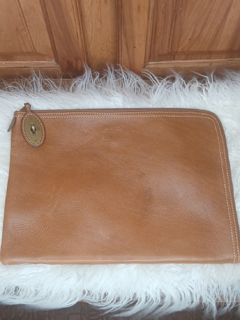 Mulberry Cognac Leather Zip Document Case UNISEX
